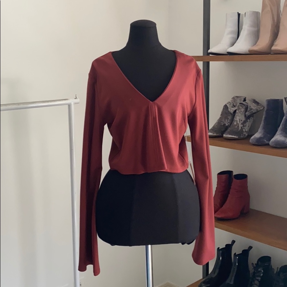 NWT Forever 21 Rust Long Sleeve Crop Top W/ Ball Sleeves | Size L